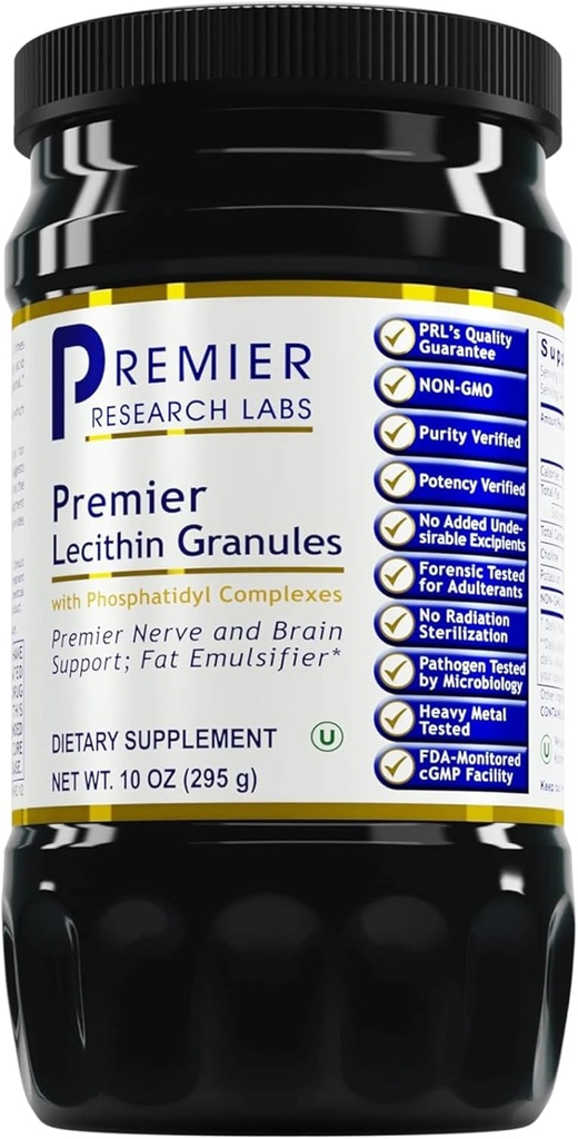 Laboratório de Investigação Premier Lecithin Granules - Soja Lecithin Granules, Suplemento Lecithin, Lecithin for Baking, Non GMO, Fosfolipídios de Grau Alimentar para Cérebro e Nervo Suporte - 10 onças