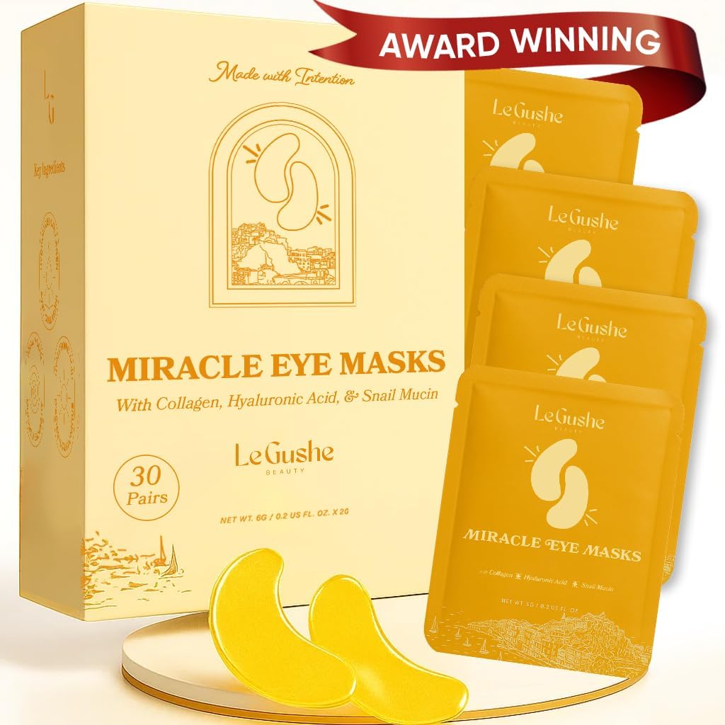 LE GUSHE Ouro Sob Olhos Patches para Olhos Puffy e Círculos Escuros (30 pares) - Hydrating Colágeno Sob Máscaras Oculares com Caracol Mucin - Relaxante Puffy Olhos Tratamento para Mulheres & Homens - Presentes de Noiva