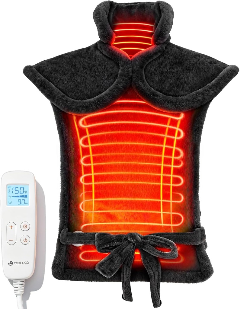 CooCoCo almofada de aquecimento para pescoço e ombros e para trás, FSA Elegível almofada de calor para alívio da dor nas costas, presentes de Natal para mulheres homens mãe pai, 6 configurações de calor 3 timers Auto-off, 24"x37", certificado ETL