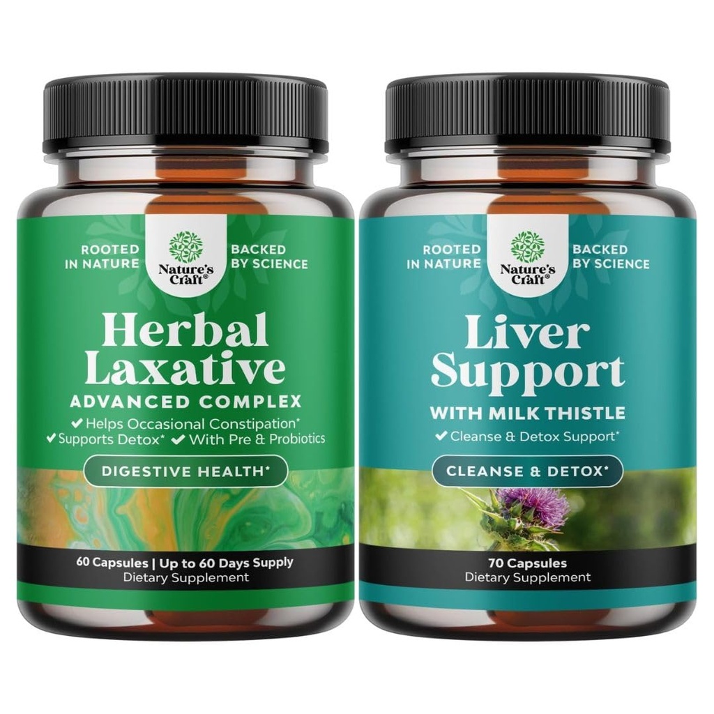 Pacote de cápsulas de laxante de ervas com Probióticos e Fígado Cleanse Detox & Repair Formula - Natural Colon Detox Digestive Support System - Suplemento de suporte de ervas com cardo de leite