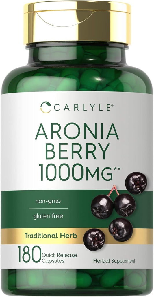 Carlyle Aronia Berry Cápsulas 1000mg 180 comprimidos □ Extrato de Chokeberry □ Suplemento gratuito não-GMO e glúten