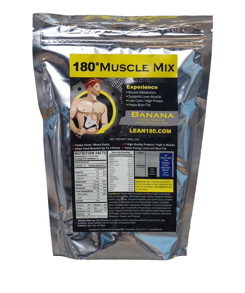 Lean 180 Muscle Mix - Melhor Tasting Whey Protein Shake - Café da manhã, Pós-treino, Snack - Ajuda Lean Muscle, Impulsiona Energia - Gostos Grande - 31 Shakes - Banana