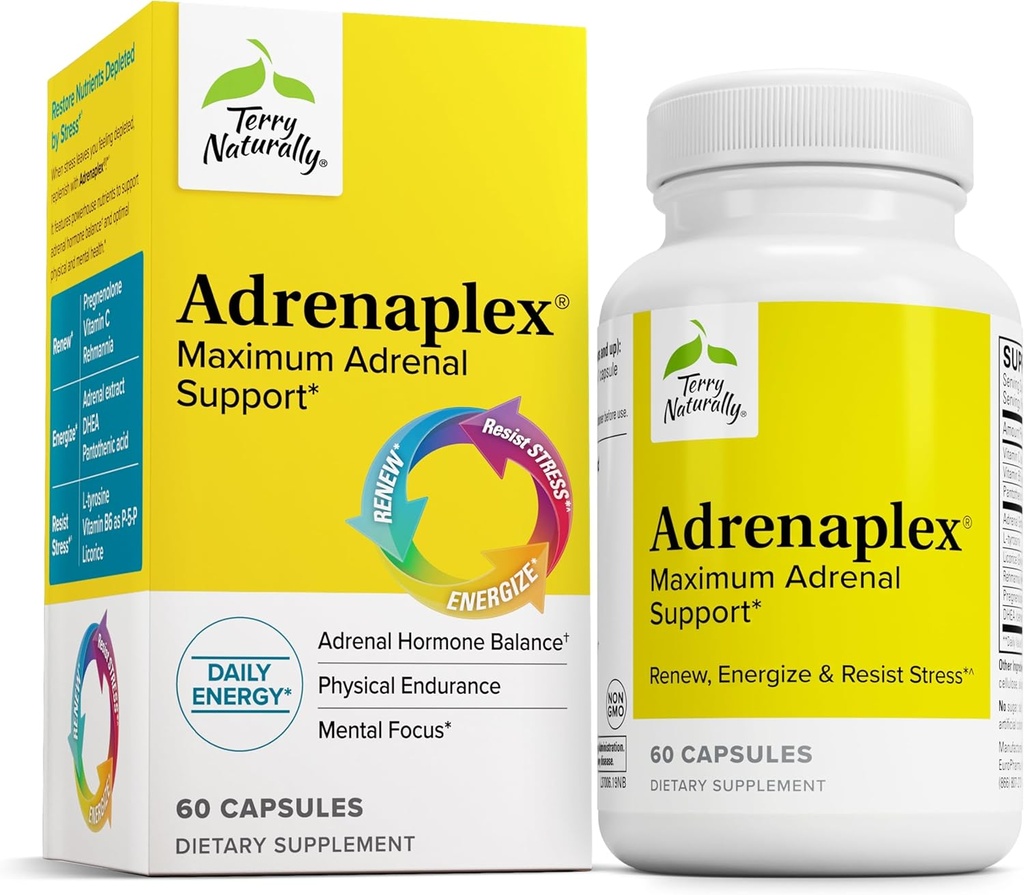 Terry naturalmente Adrenaplex - Adrenal Gland Function Supplement - Glandular Support Supplement with Vitaminas C & B6 - Suplemento dietético para apoiar Função Adrenal saudável - 60 Cápsulas