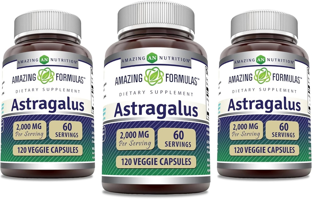 Fórmulas surpreendentes Astragalus 2000 mg Por Cápsulas de Servimento Suplemento □ Feito de Puro Astragalus Membranaceus Planta Raiz Extrato □ Não-GMO □ Gluten Free (120 Count □ 3 Pack)