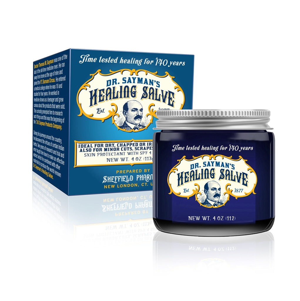 Dr. Sayman's Healing Salve – O cuidado original da pele Ponho e protetor / Grande para coceira, pele seca e sensível / Travesseiros Pés rachados, calcanhares ásperos e lábios rachados (4 onças.)