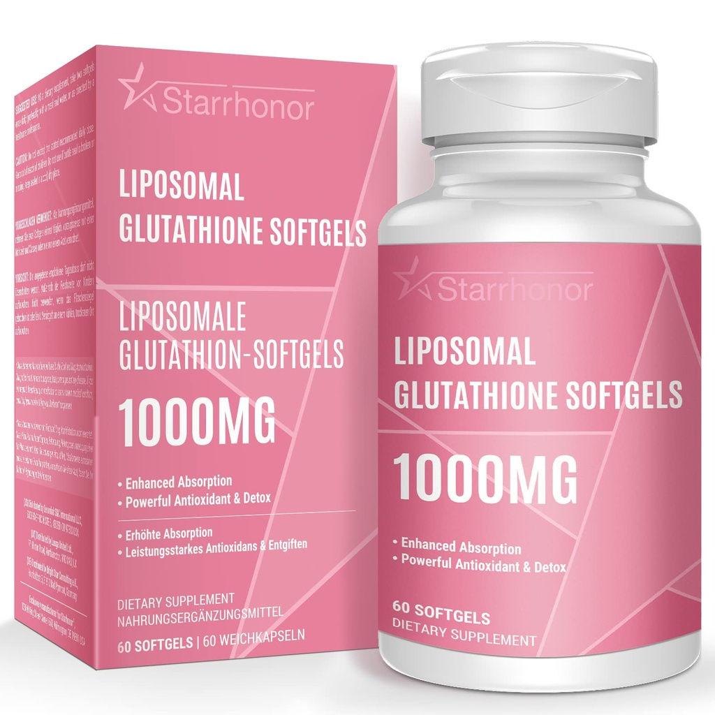 Glutationa lipossomal Softgels 1500MG, Suplemento de Glutationa reduzida com vitamina C, melhor absorção, Antioxidante não-GMO poderoso para envelhecimento saudável, Detox, Saúde Imune, 60 Softgels