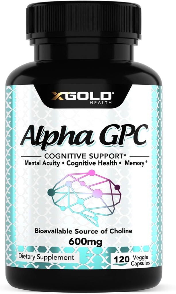 Alpha GPC Choline 600mg, 99% Pure Nootropic Supplement, 120 Cápsulas Veggie, Melhorador Cognitivo para Memória, Saúde do Cérebro e Foco