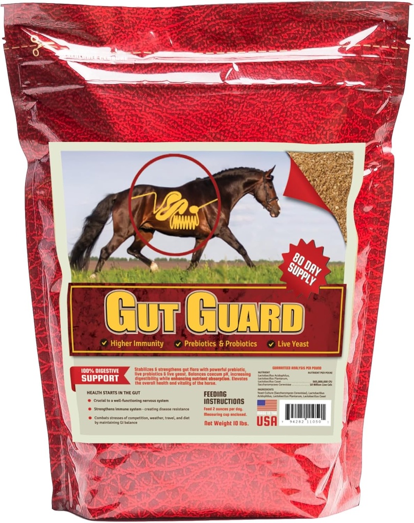 Equine Gut Guard 10 lb, Probiótico e Prebiótico Cavalo Suplemento para Gut Saúde