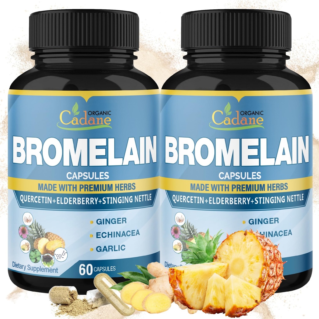 Cadano orgânico 2 embalagens 60 cápsulas de bromelaína, com Bromelaína, Quercetin, Elderberry, Ginger, Echinacea, Alho, Pimenta preta
