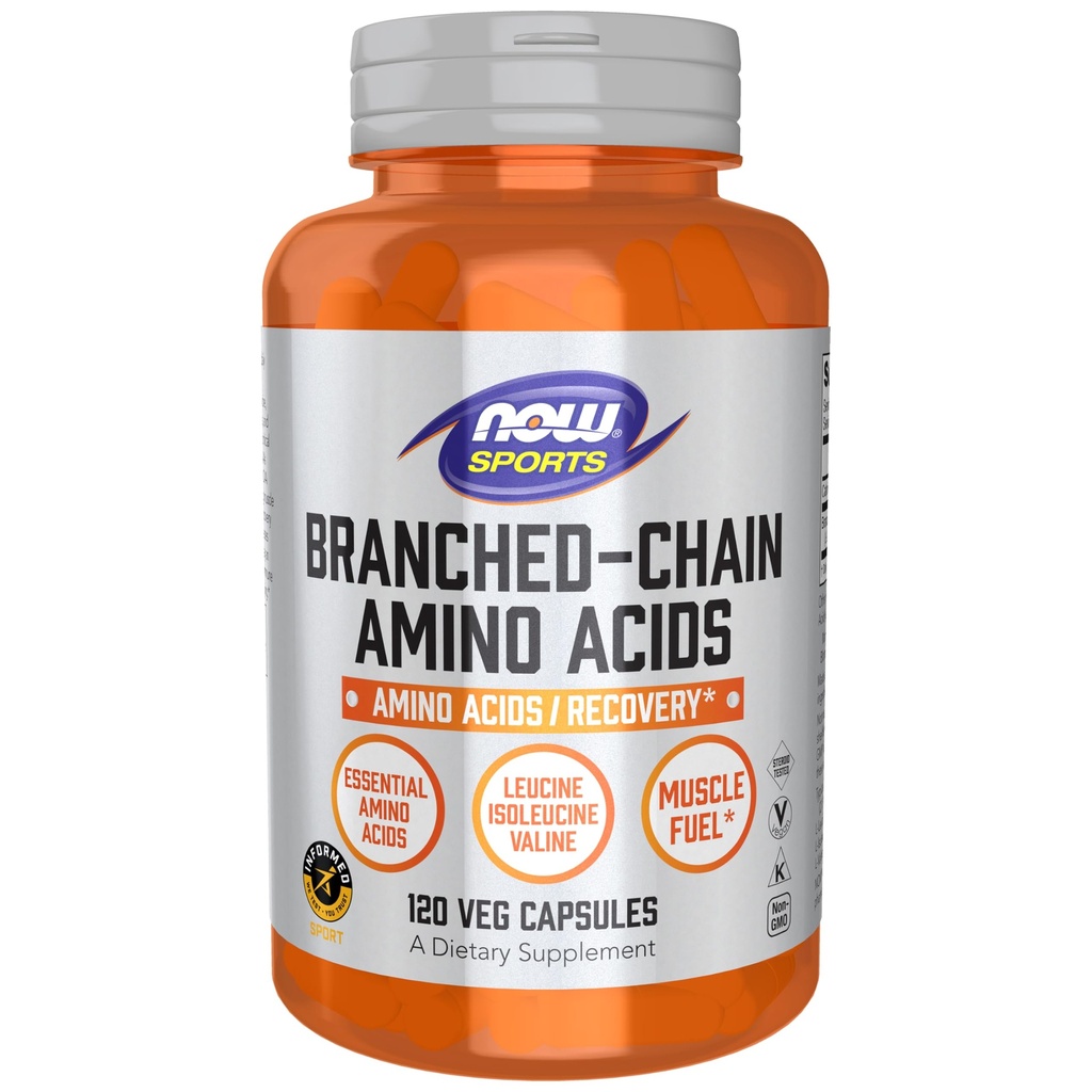NOW Foods Sports Nutrition, Ranched Chain Amino Acids, Com Leucina, Isoleucina e Valine, 120 Cápsulas Veg