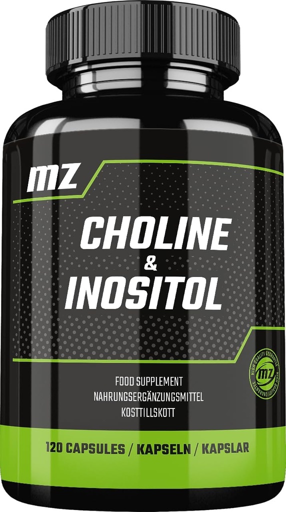 Colina e Inositol 1200 mg por serviço - 120 Cápsulas - 2 Meses Abastecimento - Suplemento de dieta para apoiar a clareza da mente e relaxamento - por MZ