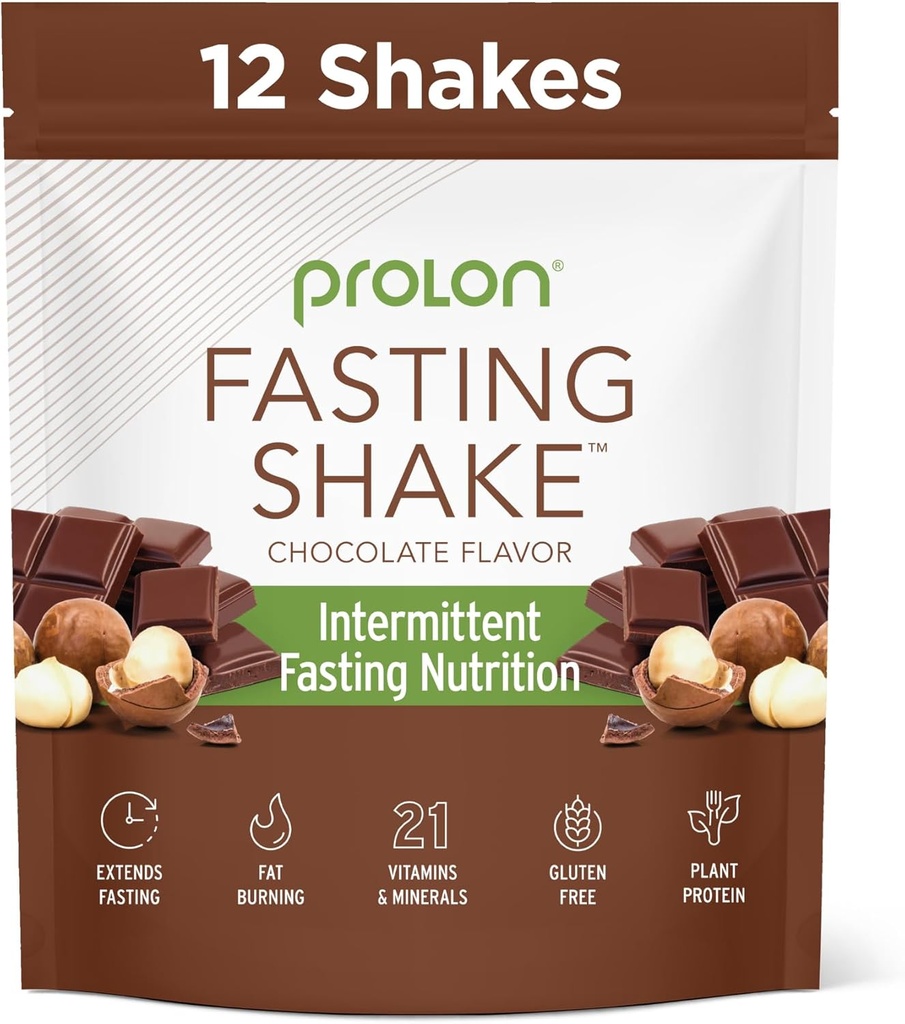 Prolon Intermittent Fasting Drink Mix □ Fasting Shake for Intermittent Fasting □ Vitaminas, Fibra, Proteína Baseada em Plantas, Superalimentos □ Keto, Vegan, Gluten Free, Dairy Free □ Chocolate, 12 pacotes