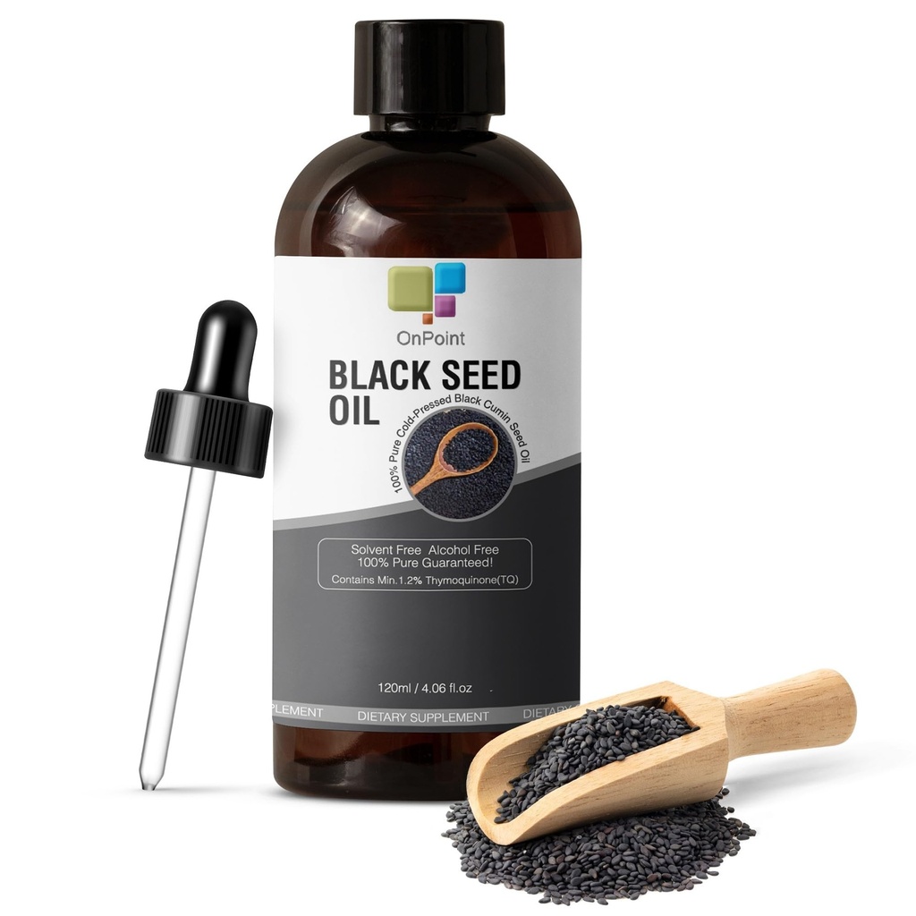OnPoint Black Seed Oil - 100% Puro frio prensado Black Cumin Seed Oil, solvente livre, álcool livre, não-GMO 120ml (4 onças)