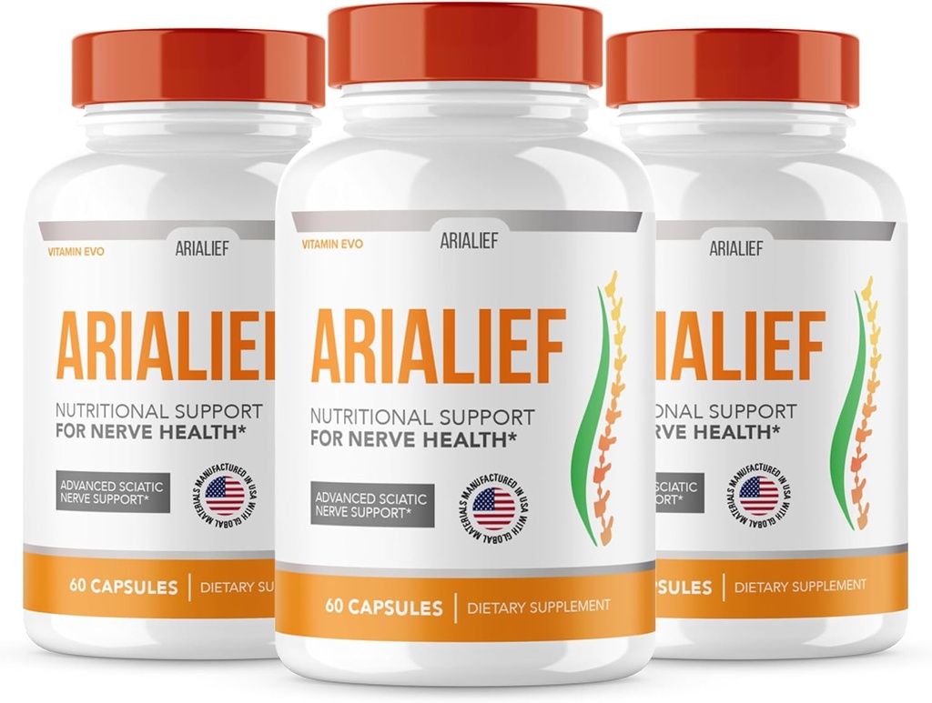 (3 PACK) Arialief Sciatica Nerve Support, Arialeaf Advanced Nerve Health, Arialeaf Prime Palm Sciatica, Aria Leaf Primepalm Aria Lief, Nerve Relief Supplement Sciatic Soothing (180 Cápsulas)