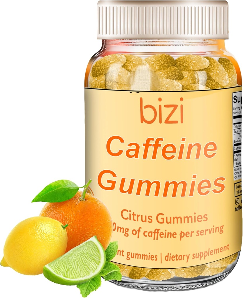 Pastilhas de cafeína para homens e mulheres, Suplemento de energia para aumentar o foco, Pastilhas de cafeína para adultos, 30mg de cafeína por chiclete, sabor Citrus (60 quilates)