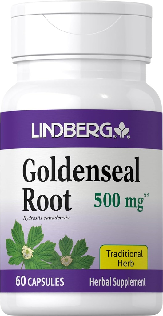 Cápsulas de Raiz de Goldenseal de Lindberg, 500mg, 60 Cápsulas, Herb Tradicional, Extrair Suplemento, Sem GMO, Glúten Grátis