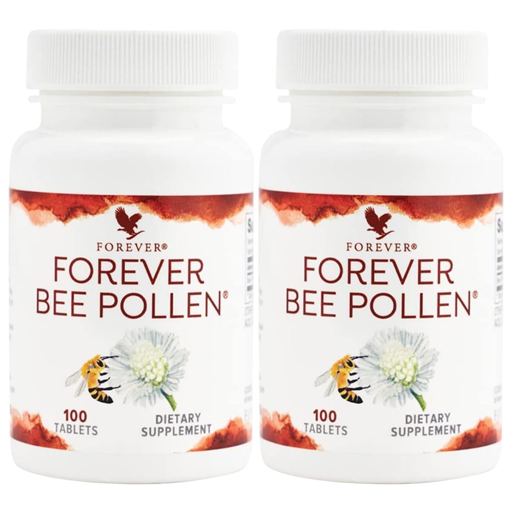 Viver para sempre - Pólen de abelha - Energia e Nutrição com Compostos Bioativos - Vegetariano e Sem Glúten - 100 Comprimidos (Pacote de 2)