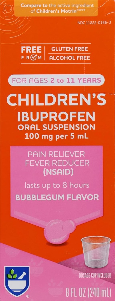 Ajuda ao rito Ibuprofeno Infantil, Idades 2-11, Bolha Gum - 8 onças Crianças Reliever & Fever Redutor de Dor para Crianças Idades de 2 a 11 anos