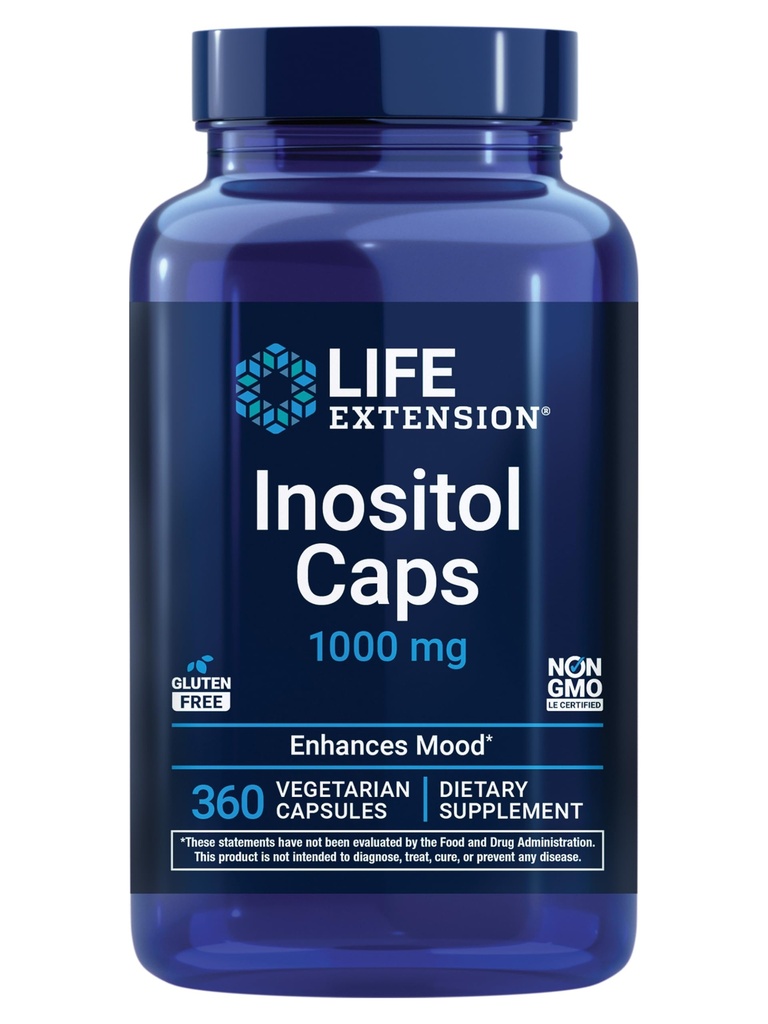 Extensão da vida Inositol Caps – 1000 mg, Myo-Inositol – Saúde do humor, Bem-estar, Metabolismo saudável, Equilíbrio Hormônio – Sem Glúten, Não-GMO, Vegetariano – 360 Cápsulas