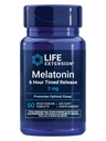 Extensão de vida Melatonina 6 horas de liberação cronometrada, 3 mg, Fórmula de liberação estendida para suporte de sono ideal, Rítmos circadianos saudáveis, Defesa Celular, Sem Glúten, Não-GMO, Vegetariano, 60 comprimidos