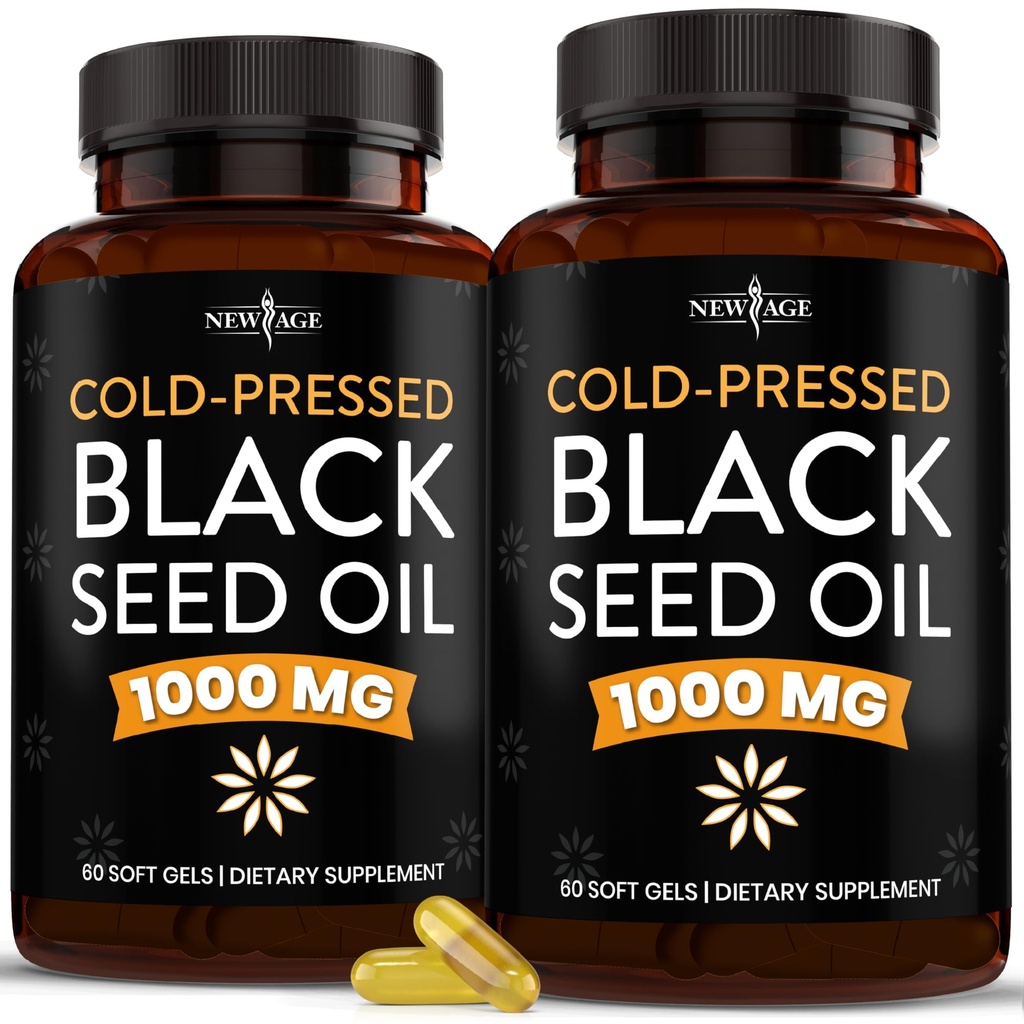 NOVA IDADE Black Seed Oil Softgel Cápsulas - Premium Frio-Pressed Nigella Sativa Produzindo Puro Black Cumin Seed Oil - Não-GMO & Vegetarian (120 Softgels)