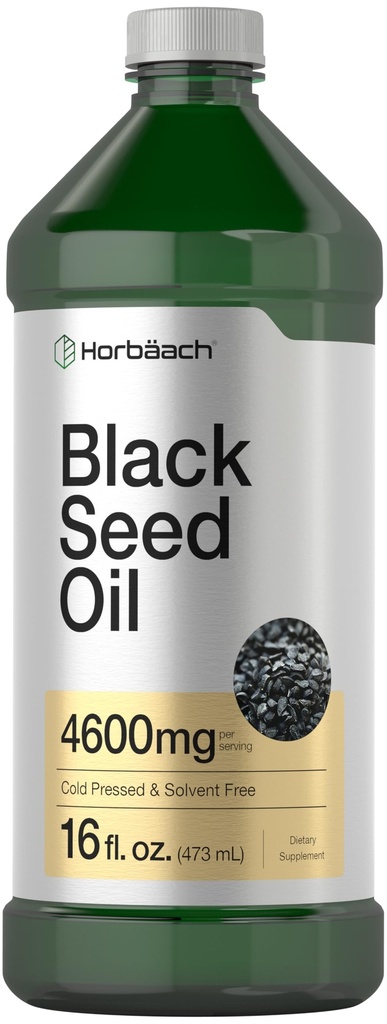Horbäach Black Seed Oil Líquido de Semente Prensada a Frio Nigella Sativa Supplement com Omega 6 & 9 Vegetarian, Non-GMO, Gluten Free, and Solvent Free Formula
