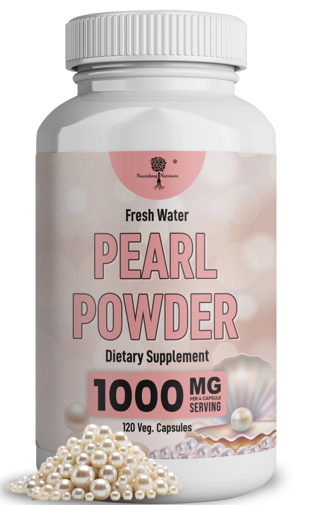 Pearl Powder Supplement for Skin Health - Antienvelhecimento, Antioxidante e Produção de Colágeno - Olhos saudáveis, Cabelo e unhas, Suporta Imunidade, Humor e Sono - Com cálcio e aminoácidos 120 cápsulas 1000mg