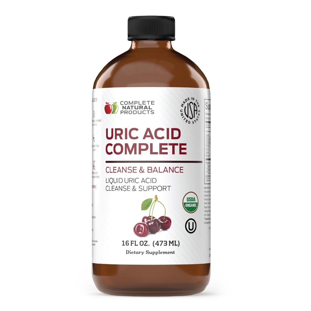 Complete Natural Products Uric Acid Complete - Suplemento Líquido de 16 onças para Suporte Limpeza de Ácido Urico, Saúde do Rim e Circulação com Apple Cider Vinagre, Cereja Tart, & Raiz de beterraba.
