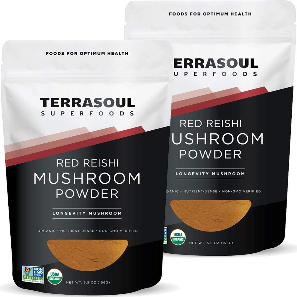 Terrasoul Superfoods Organic Reishi Mushroom Powder (4: 1 Extract), 11 Oz (2 Pack) - Imune Boosting - Melhorador de café