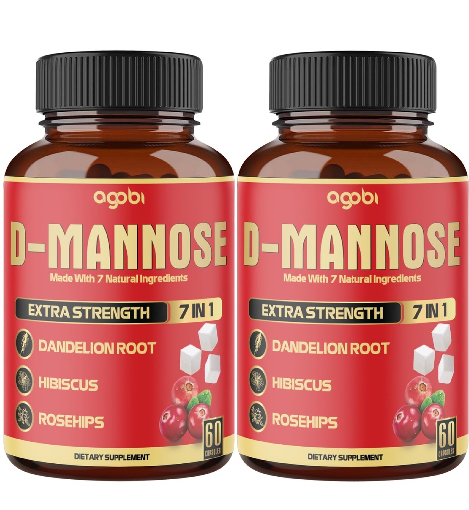 2 Embalagens 60 Condes 4 Meses - Cápsulas D-Mannose - Trato Urinário Natural Saúde e Imune Suporte - 7in1 com Cranberry, Dandelion, Hibiscus & More
