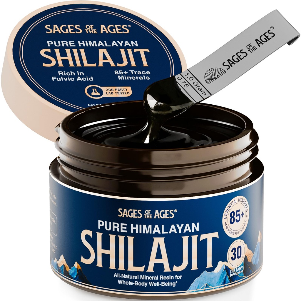 Puro Himalayan Shilajit Resin – 500 mg Max Força Complexo de Ácido Fúlvico Orgânico para homens e mulheres – Laboratório testado com 85+ Trace Minerals – Energia, resistência e desempenho mental – 30 g Jar