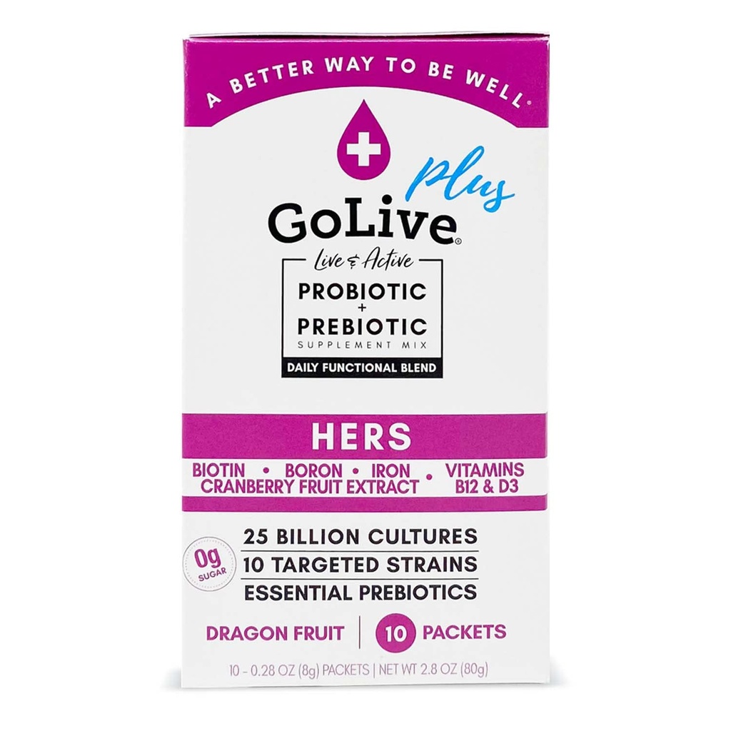 GoLive Probiótico para Mulheres – Pó Sinbiótico sem Açúcar com Prebióticos, Cranberry, Biotina, B12 & D3-25 Bilhões UFCs, 10 Strains Clinical – Suporta Vaginal, Digestivo, UT & Imune Saúde