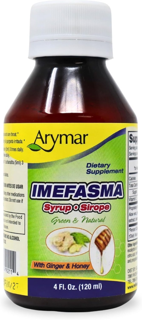 Arymar Imefasma com ginger & Honey Tosse Syrup (4 onças) - Alívio suave com ingredientes naturais