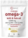 Mega Omega-3 Krill & Fish Oil 2.000mg Equivalente, 240 Softgels .Flavored limão .Arrotar .Ácidos gordos essenciais e astaxantina . EPA 350mg + DHA 230mg .