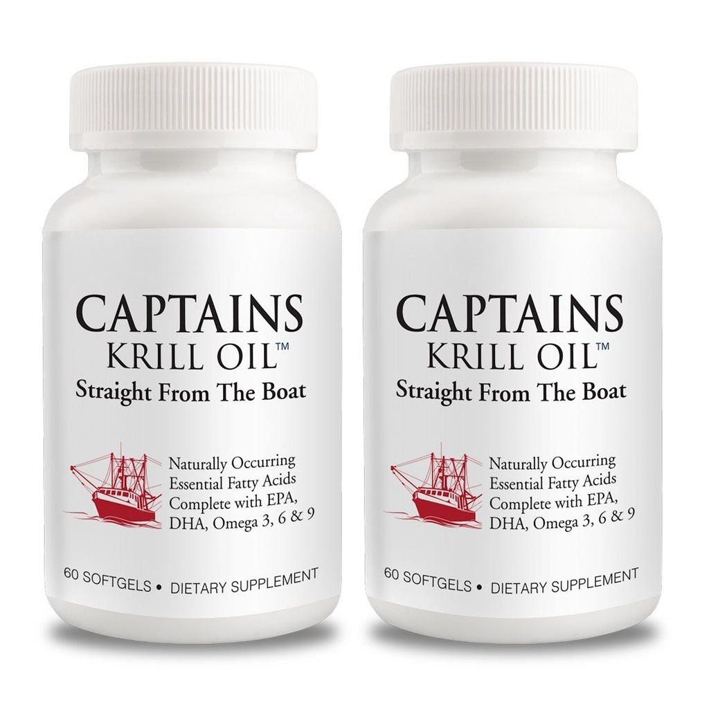 Capitães Puro Antárctico Krill Oil Softgels □ Omega 3 EPA, DHA com astaxantina & phospholipids□ Sem aditivos ou químicos □ 1000mg por serviço, 60 Cápsulas, 2-Pack