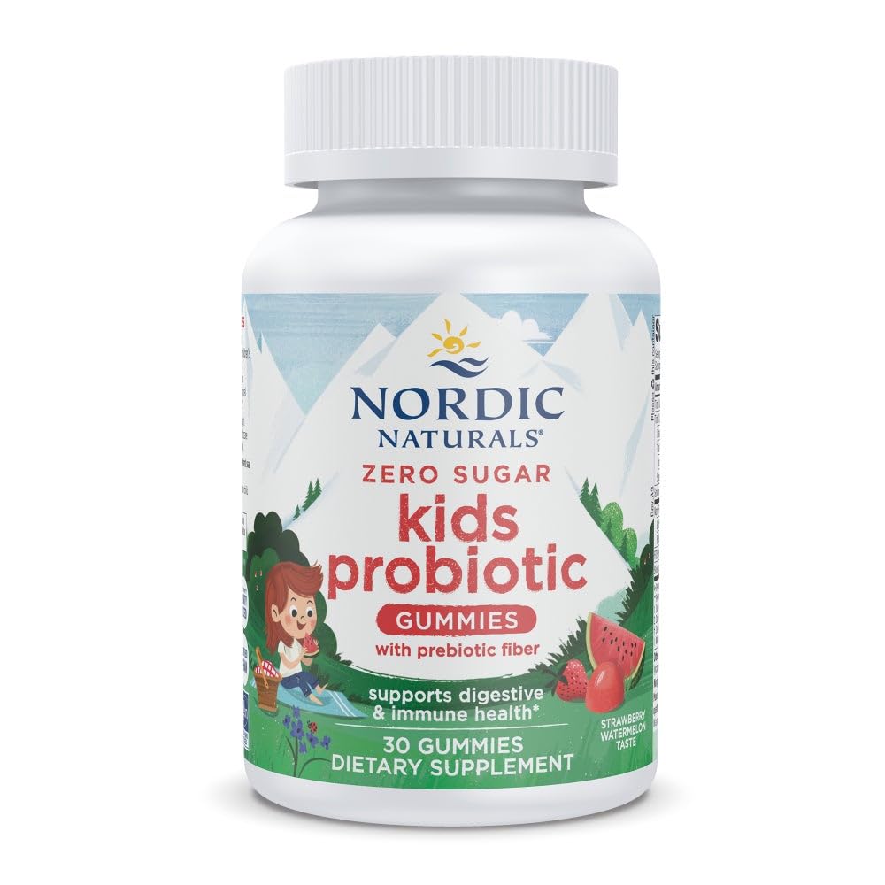 Naturals nórdicos Zero Sugar Kids Gummies Probiótico - Morango Melancia sabor - 30 Gummies - Suporta Bem-Estar Digestivo & Saúde Imune - Não-GMO - Terceiro partido testado - Vegan - 30 Servings