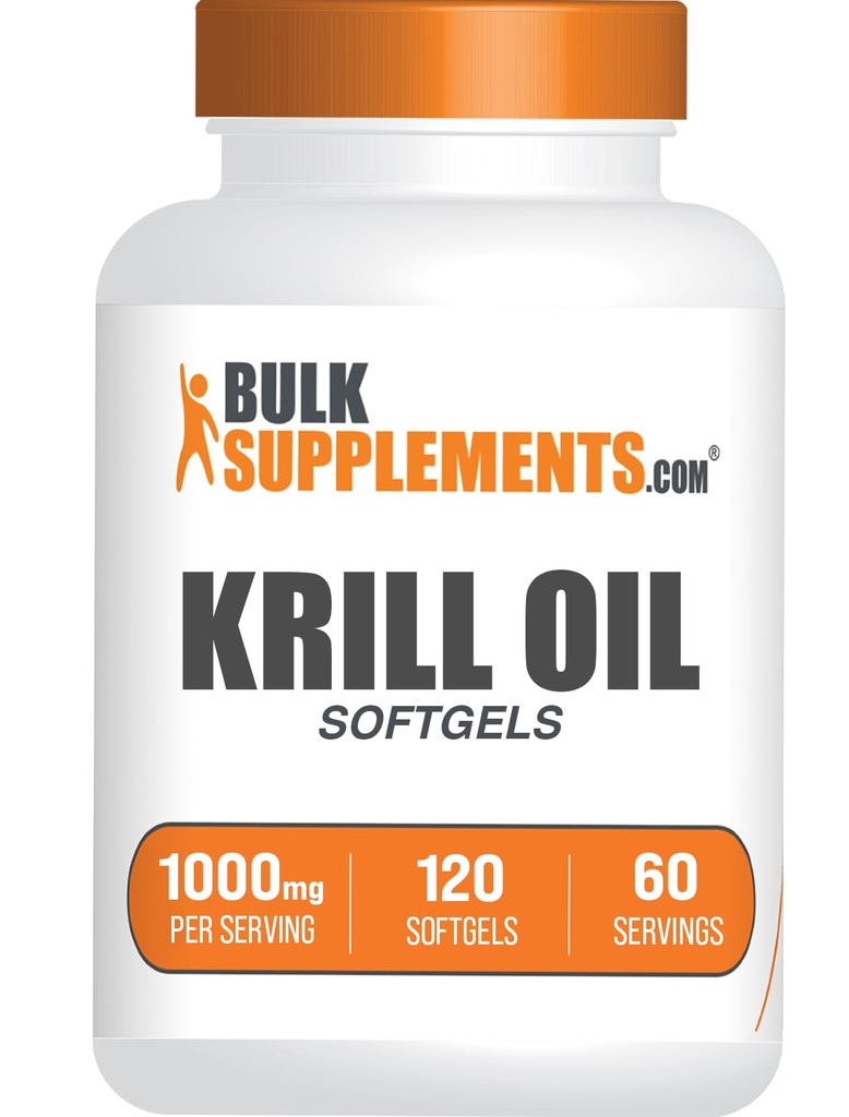 BulkSuplementos.com Krill Oil 1000mg Softgels - Antártico Krill Oil Supplement - Omega 3 Supplement, DHA Supplement - Gluten Free, 2 Softgels por serviço, 120 contagem (Pacote de 1)
