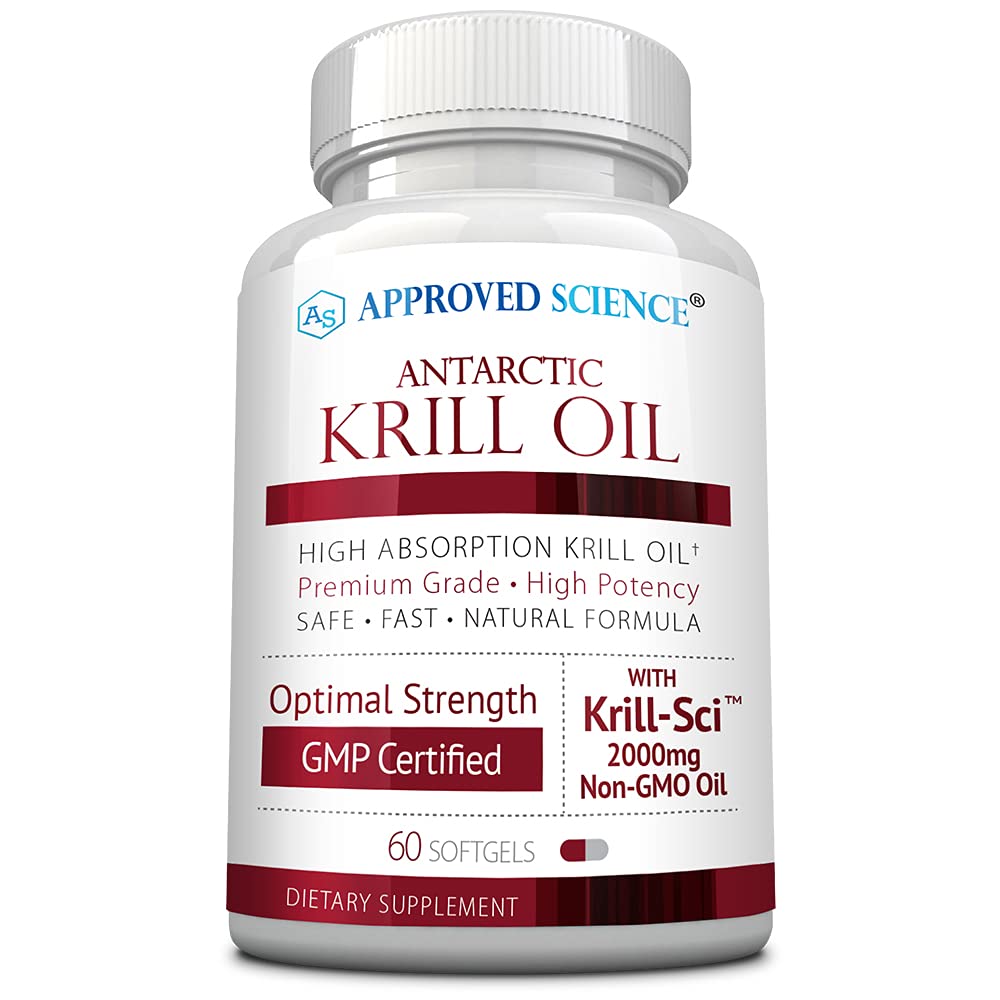 Aprovado Ciência Krill Oil - 2000mg Antártico Krill Oil, 650mcg Astaxantina - 260mg EPA, 160mg DHA - 60 Softgels - 1 mês de fornecimento