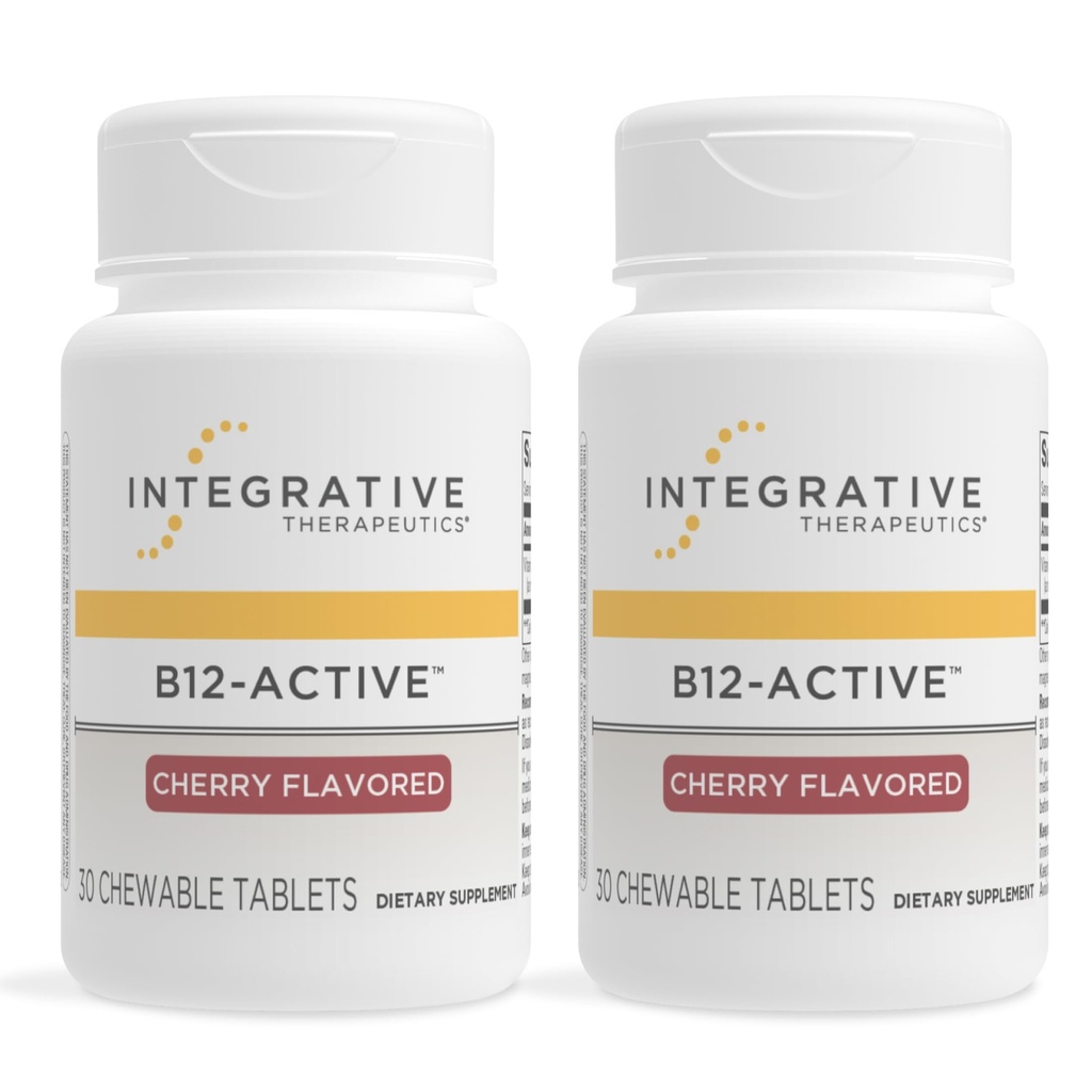 Terapêutica Integrativa B-12 Ativo, Vitamina B12, Suporta a função nervosa*, Cherry Flavored, 30 comprimidos mastigáveis - 2 embalagem