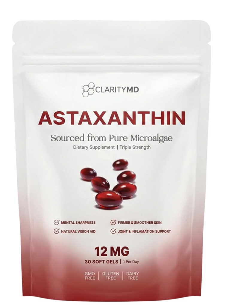 Astaxantina 12mg Antioxidantes Suplemento – Fonte Natural de Microalgas – Softgel Baseado em Lipídeos para Absorção Melhorada – Cognitivo, Visão e Apoio Conjunto – 30 Softgels (Pacote de 1)