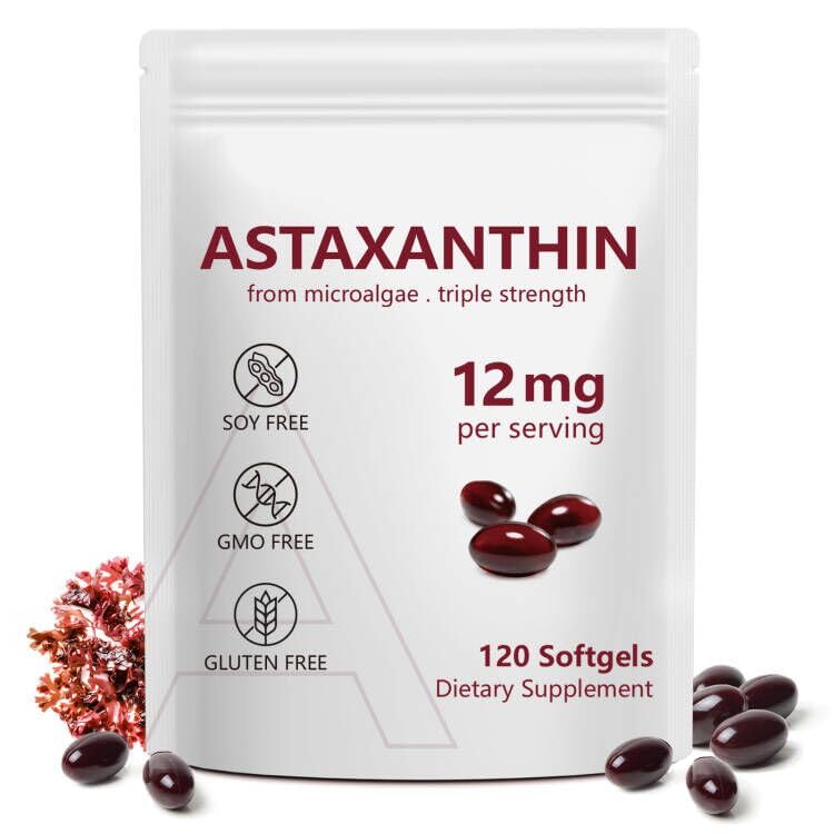 Astaxantina 12mg, 120 Softgels, Fornecimento de 4 Mês, Suplementos Antioxidantes Premium Astaxantina com Atividade Antioxidante, Olho Suporta, Imune, Articulação, Saúde da Pele, Circulação Interna