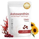 Suplementos de astaxantina 12mg, 180 Softgels, 6 Mês de Fornecimento de Antioxidante Natural de Microalgas Frescas Mais Suporta Olho, Pele, Saúde Conjunta, Não-GMO