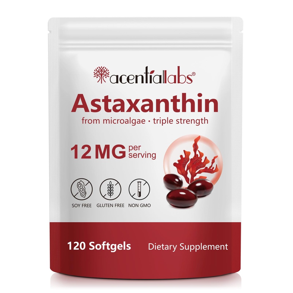 Suplementos de astaxantina 12mg - 120 Softgels □ Antioxidante Natural Premium de Microalgas