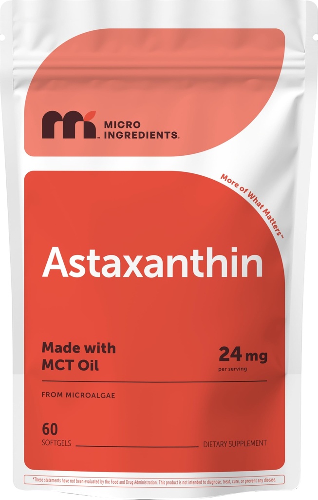Micro Ingredientes Astaxantina 24mg com óleo MCT, 60 Softgels, 2 Mês de Fornecimento, Max de resistência Astaxantina Antioxidante Suplementos