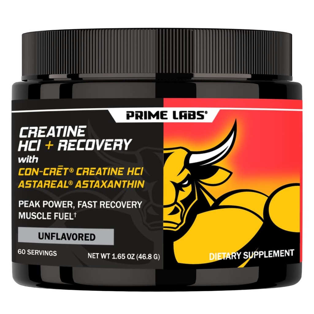 Prime Labs Creatine HCl Powder com AstaReal Astaxantina 6mg - Suporta Recuperação Músculo e Saúde do Cérebro - Con-Cret Creatine HCl (7X Mais Concentrado do que Monohidrato) - 60 Servings