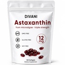 DIVANI Astaxantina 12mg, Suplemento Antioxidante para Bem-Estar Diário, Imune, Eye & Skin Support, Não-GMO, Gluten Free - 120 Softgels
