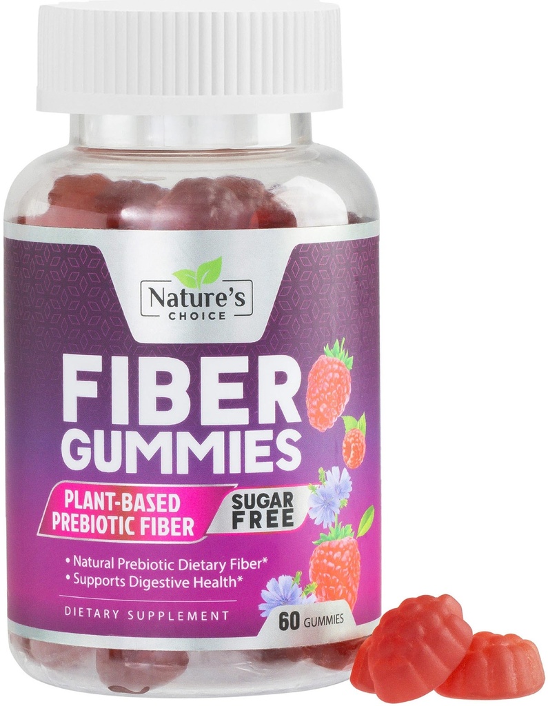 Gummies de fibra para adultos, Açúcar gratuito diário 4g Suplemento de fibra de goma, Sustentação Digestiva de Gummy Prebiótico - Mastigas de planta solúveis baseadas, Prebióticos suporta regularidade e digestão - 60 chicletes