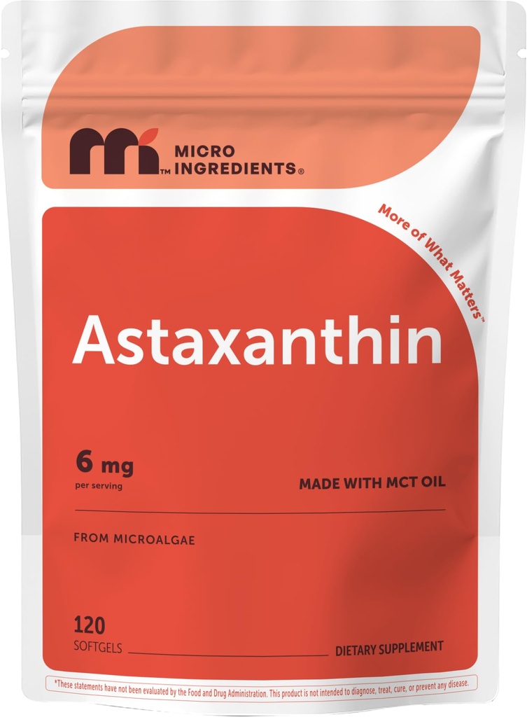 Micro Ingredientes Astaxantina 6mg com MCT Oil, 120 Softgels® Suplementos Antioxidantes Premium Astaxantina* Fonte de Microalgas Frescas