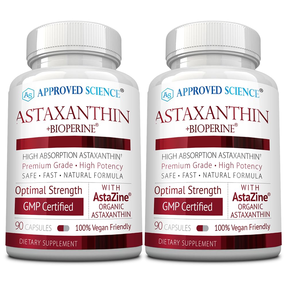 Aprovado Science® Astaxantina 12 mg - Antioxidante de força extra - Suporta coração, olhos, pele - 180 Cápsulas Vegan - 6 Mês de Fornecimento