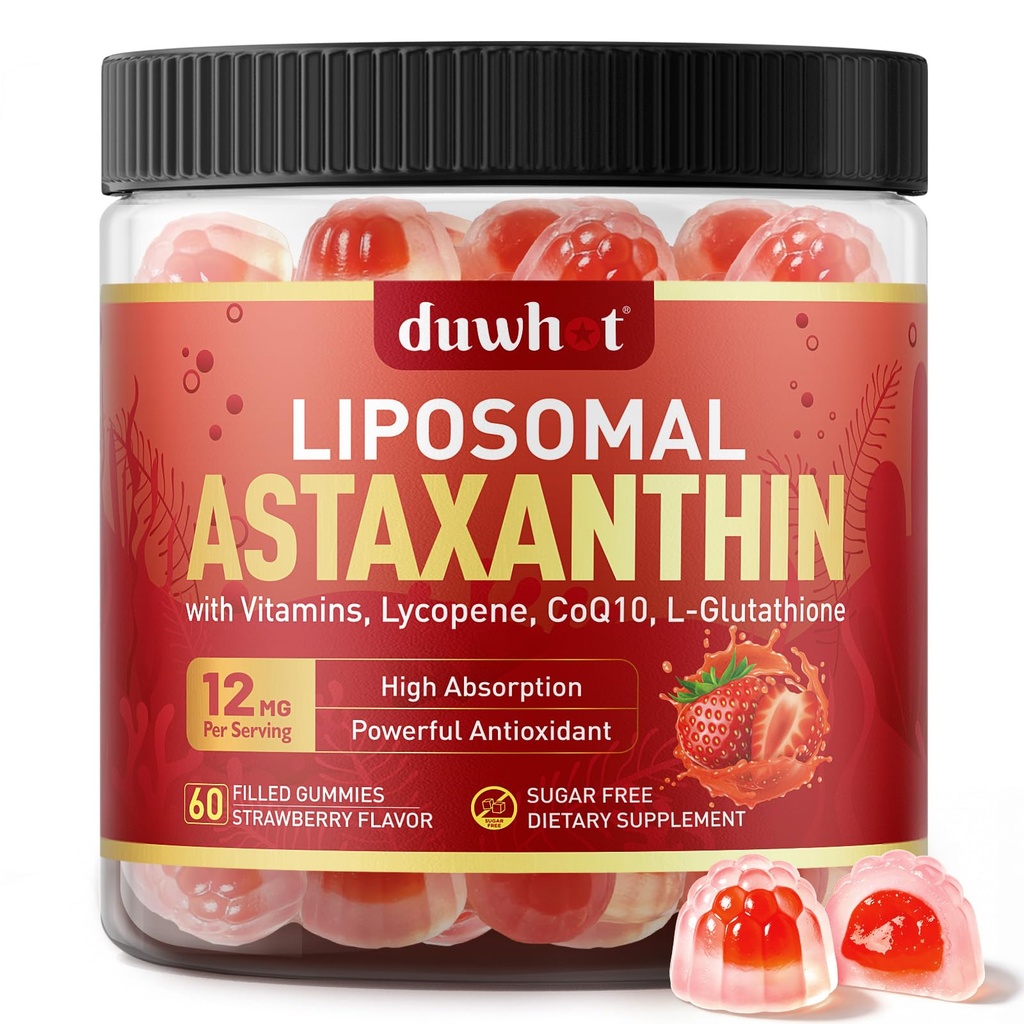 Pastilhas de astaxantina lipossômica, Astaxantina 12mg Suplementos com Licopeno, Glutationa para antioxidante poderoso, Além de vitaminas & CoQ10 para olho, Pele & Saúde Imune, Açúcar livre, Vegan, 60